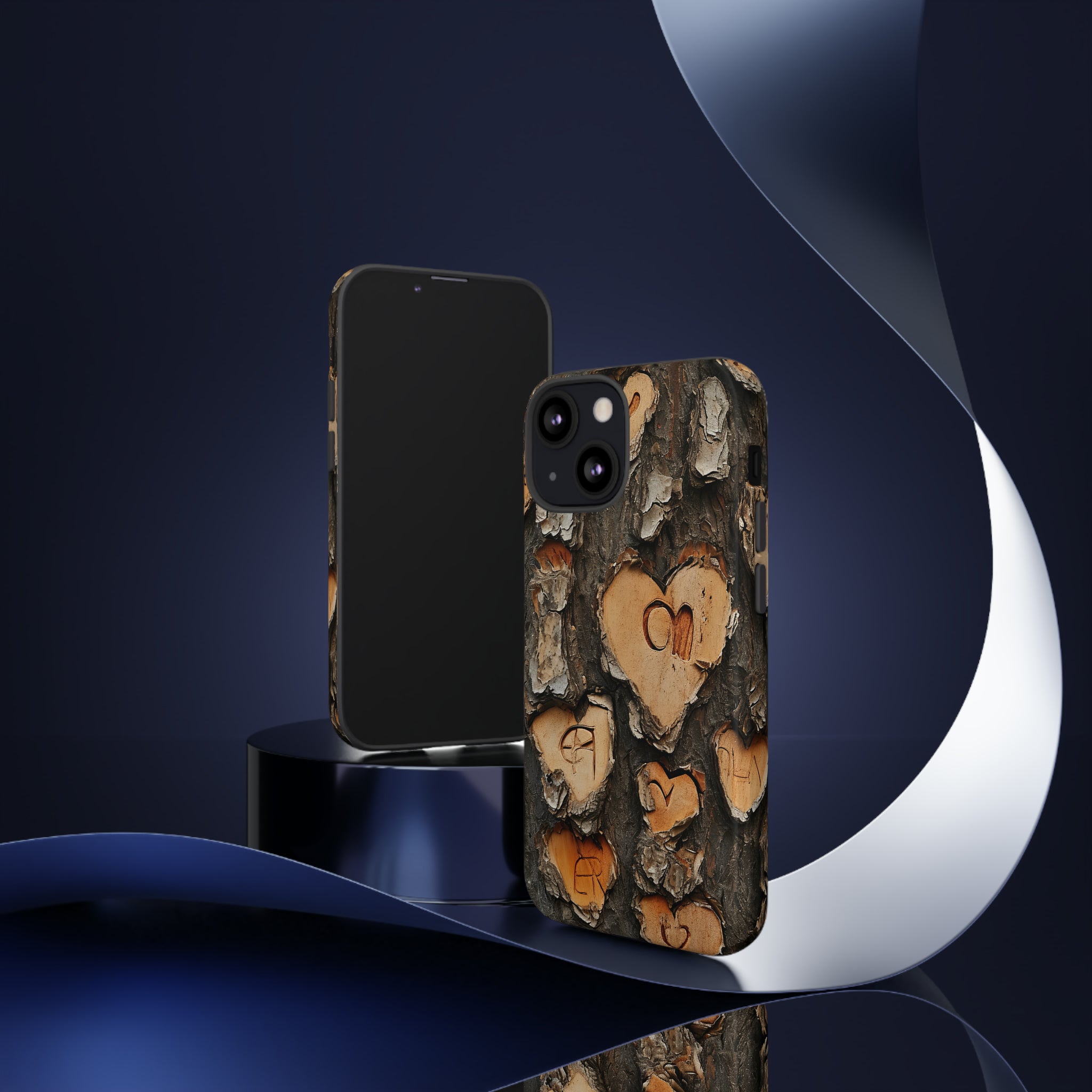 Carved Heart Trees & Initials - Protective Phone Case