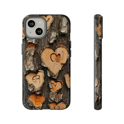 Carved Heart Trees & Initials - Protective Phone Case