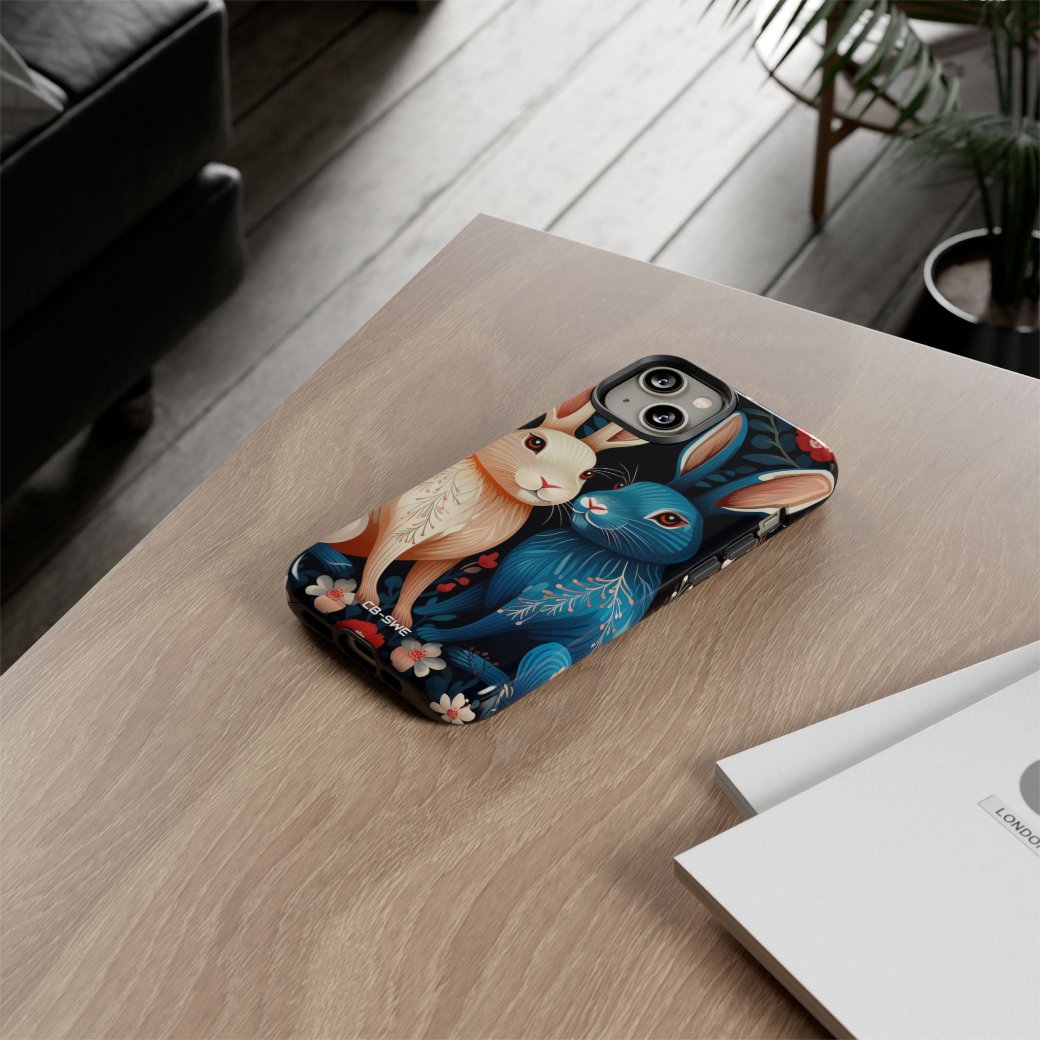 Rabbits Embrace Blossoms - iPhone Case