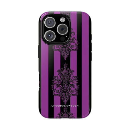 Gothic Elegance with Vertical Stripes and Ornamental Motifs iPhone 16 - Tough Phone Case