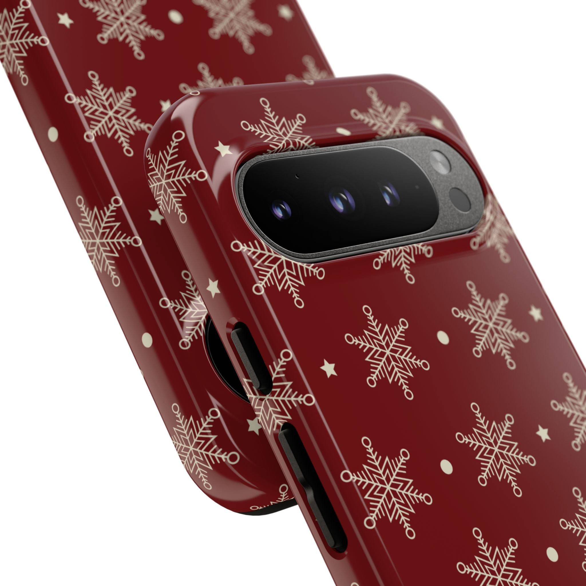 Cream Snowflake Crimson Google Pixel 9 Pro Case - Tough