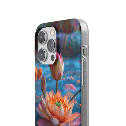 Vibrant Lotus Embroidery - Flexi iPhone 14 Phone Case