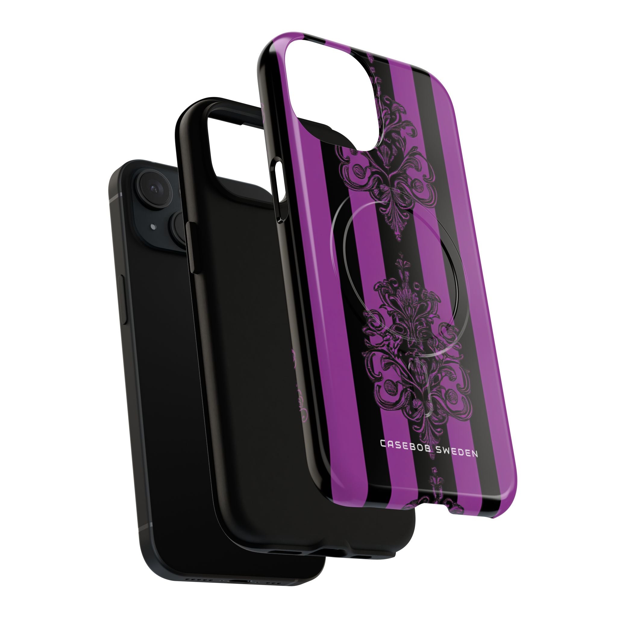 Gothic Elegance with Vertical Stripes and Ornamental Motifs iPhone 15 | Tough+ Phone Case