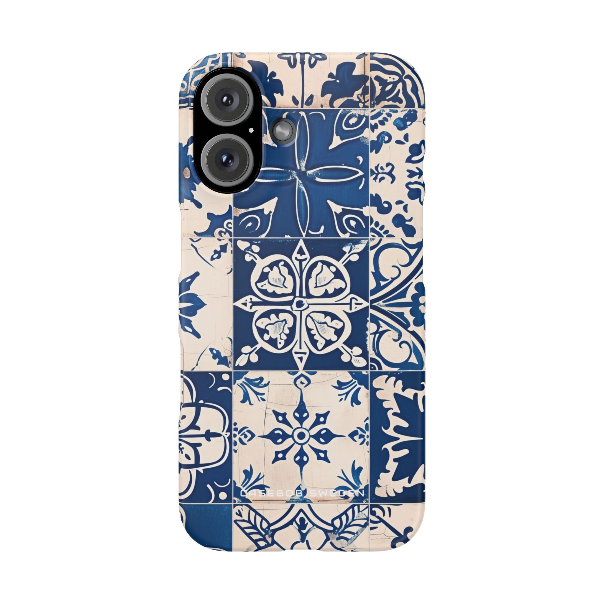 Mediterranean Blue Ceramic Line Art Tiles iPhone 16 - Slim Phone Case