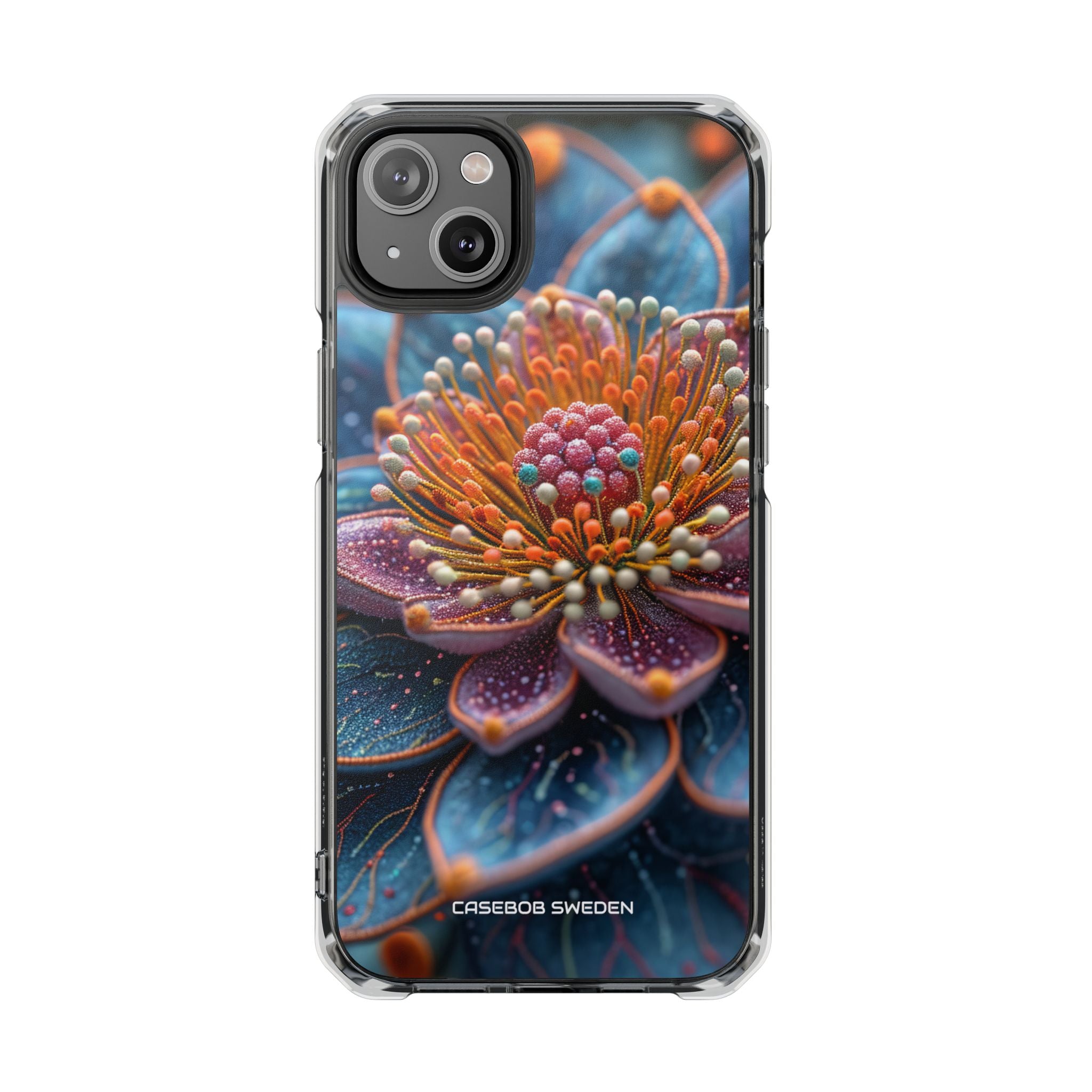 Blue-Orange Floral Swirl - Clear Impact iPhone 14 Phone Case