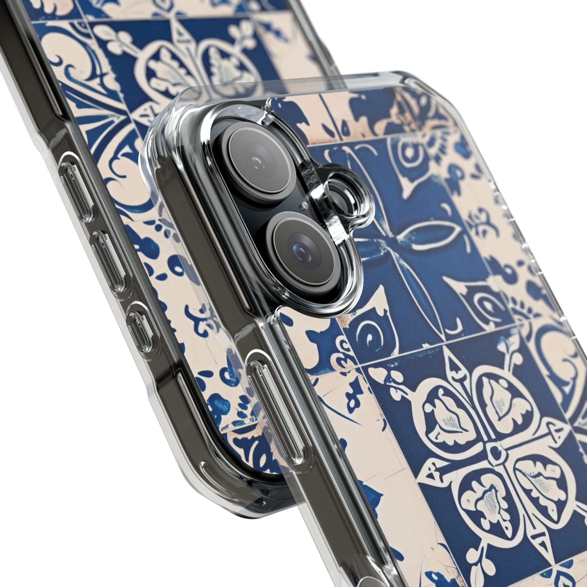 Mediterranean Blue Ceramic Line Art Tiles iPhone 16 - Clear Impact Phone Case