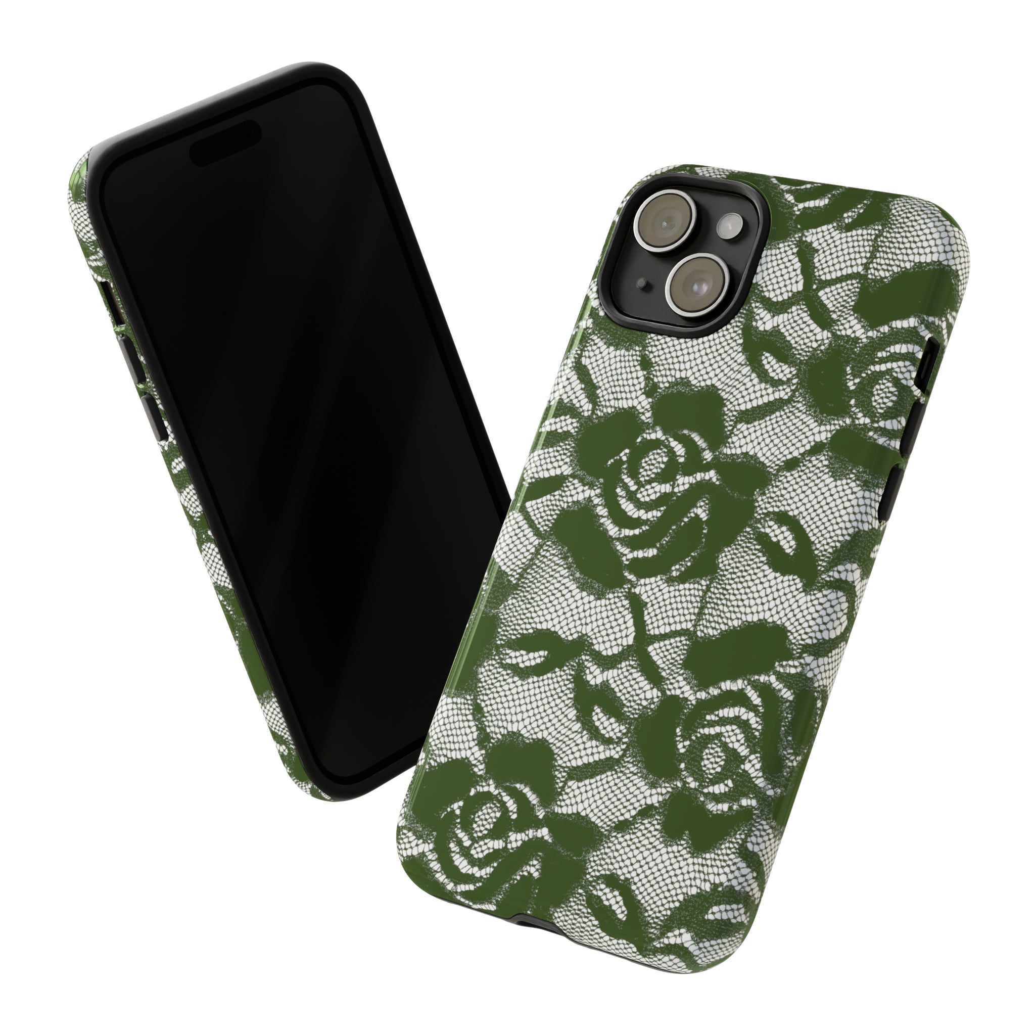 Green Lace Gothic Flower - Protective Phone Case