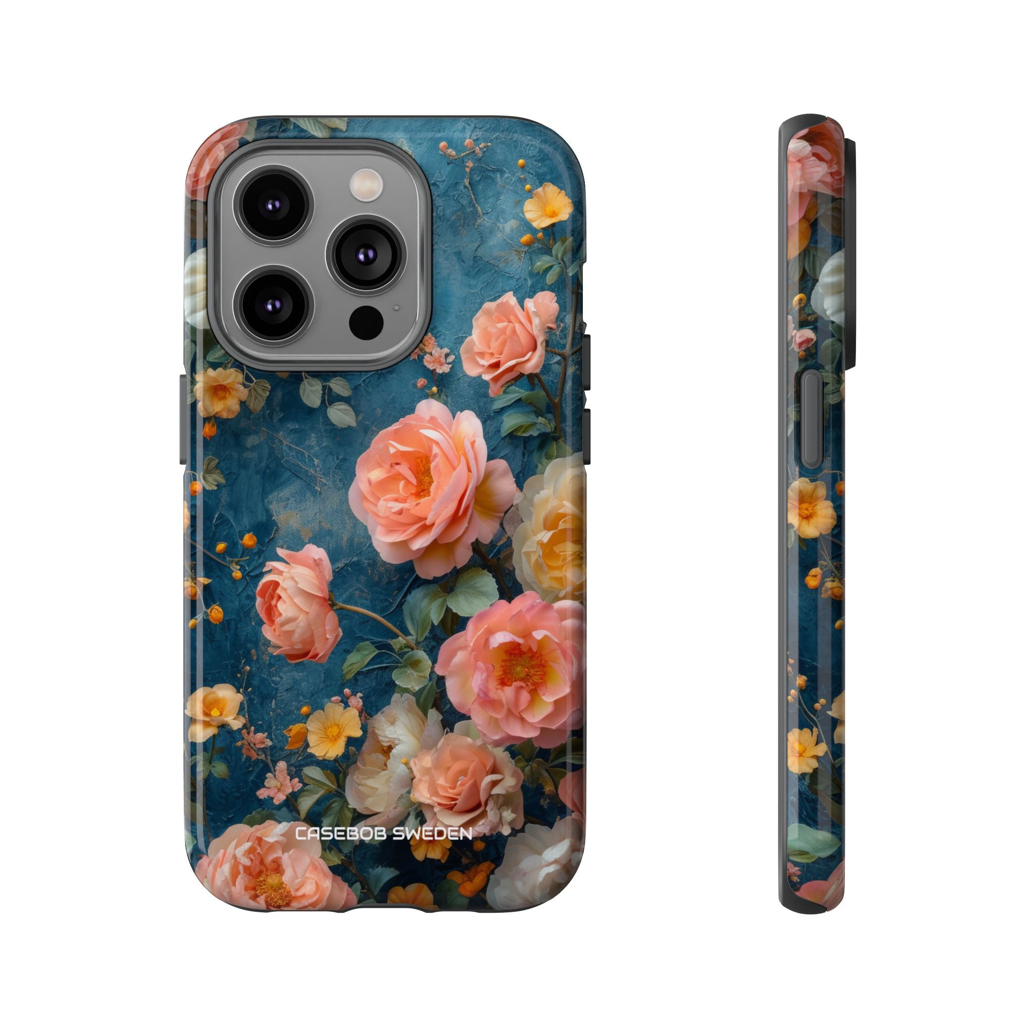 Blue Floral Elegance - Tough iPhone 14 Phone Case