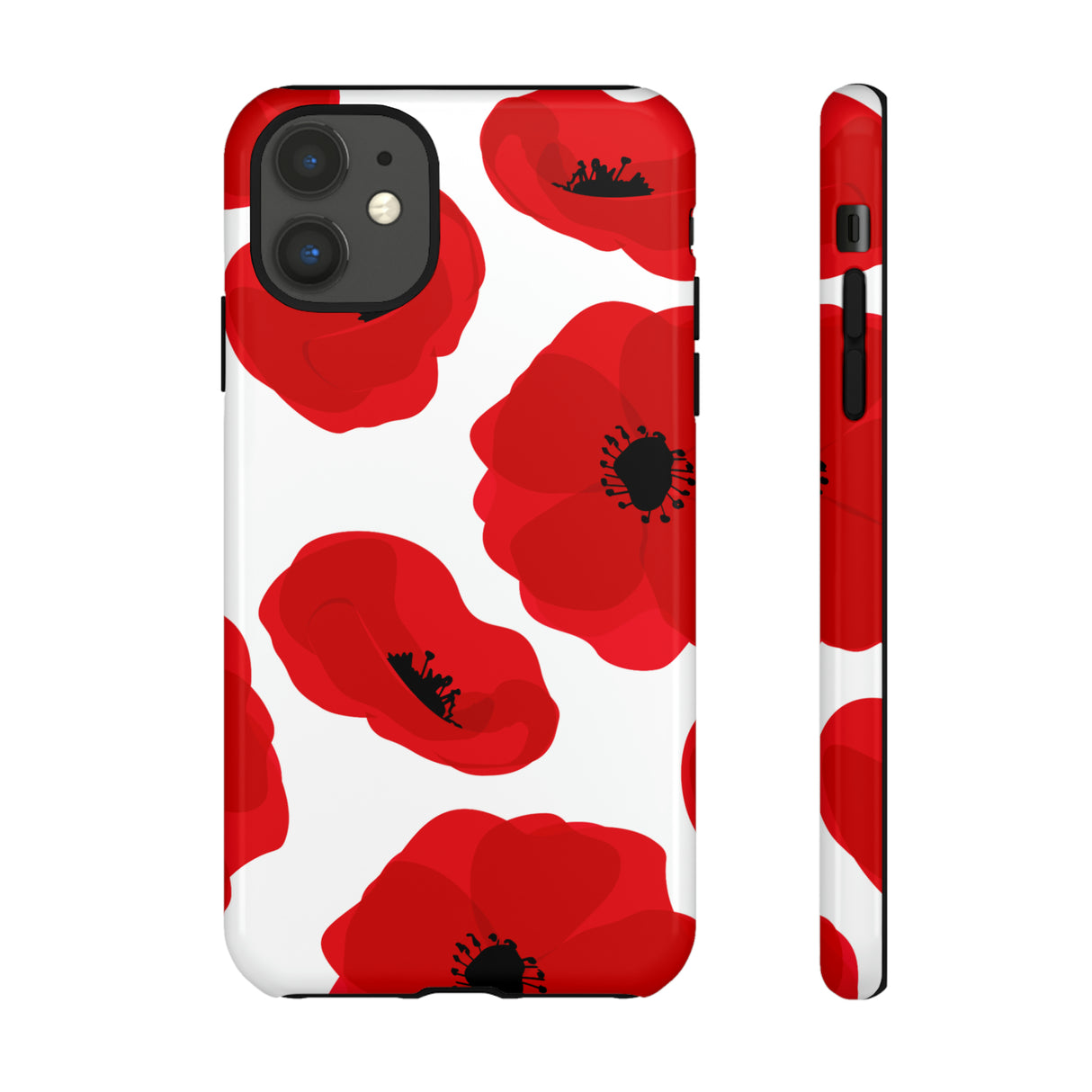 Red poppies on white iPhone case - Protective Phone Case