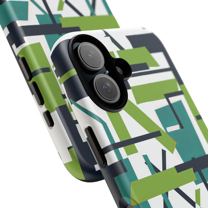 Green Geometry Glide iPhone 16 - Tough Phone Case