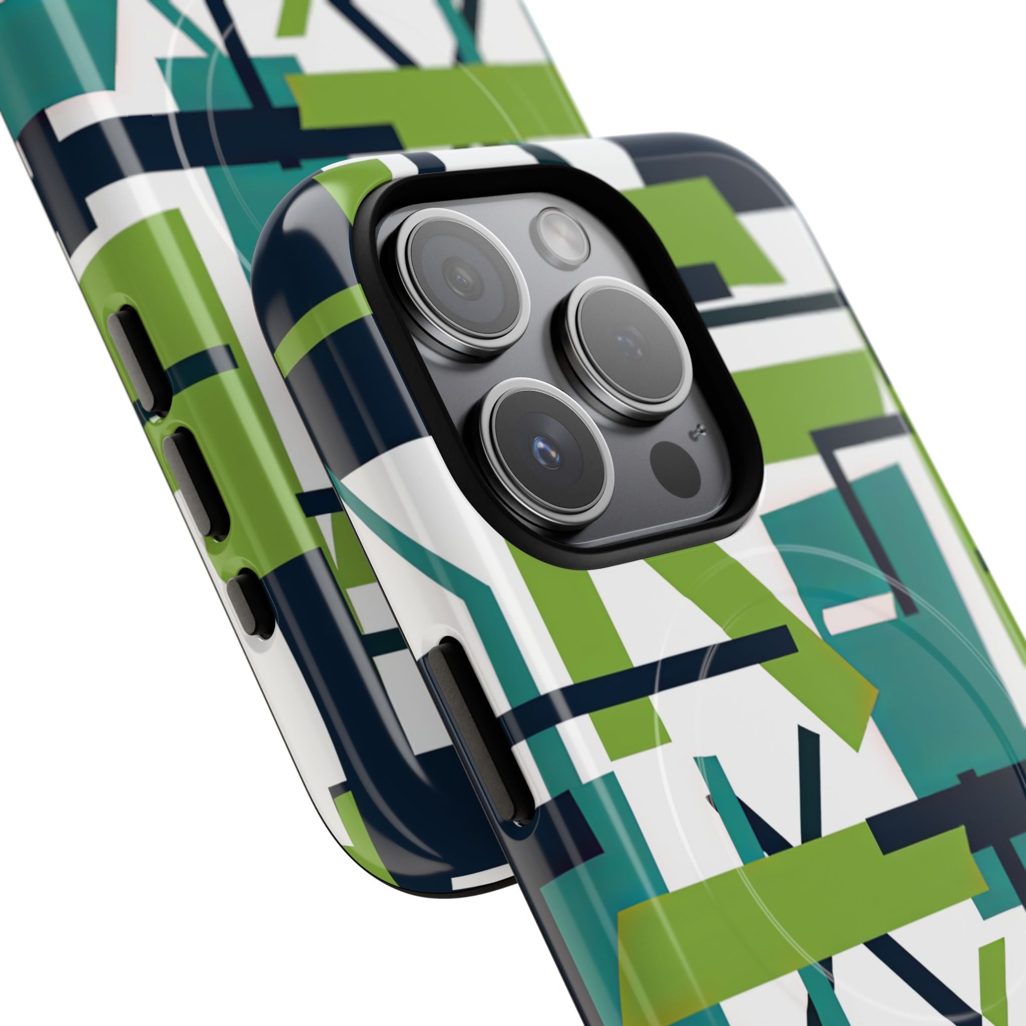 Green Geometry Glide iPhone 15 | Tough+ Phone Case