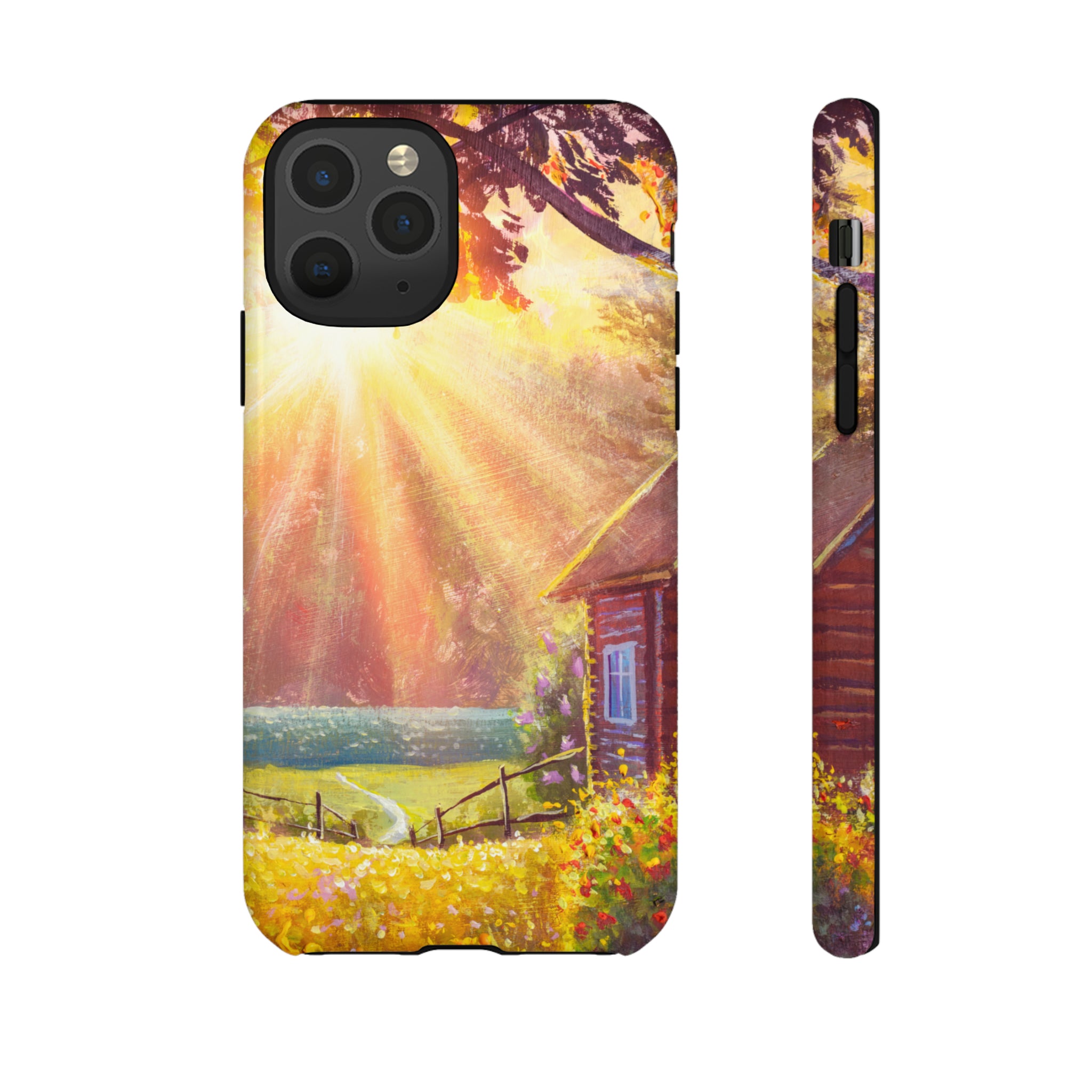 Flower Bushes Wooden House - Protective Phone Case