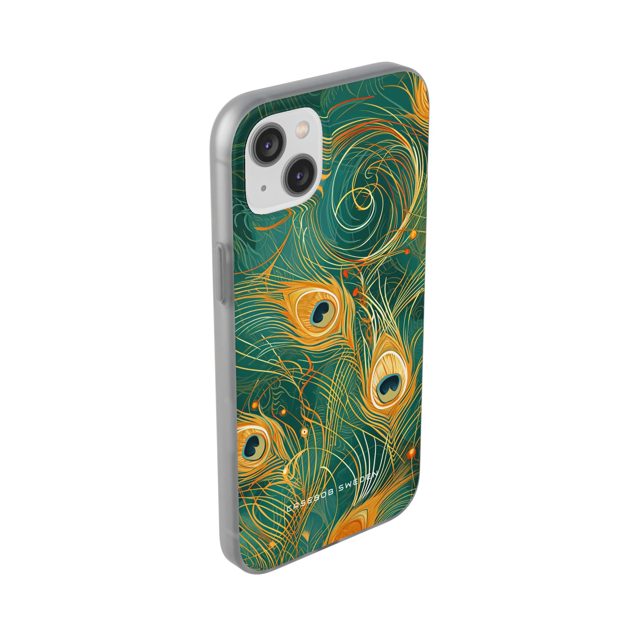 Peacock Elegance in Teal and Gold iPhone 14 - Flexi Phone Case