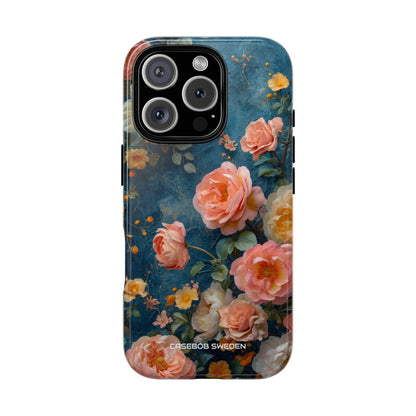 Blue Floral Elegance - Tough iPhone 16 Phone Case