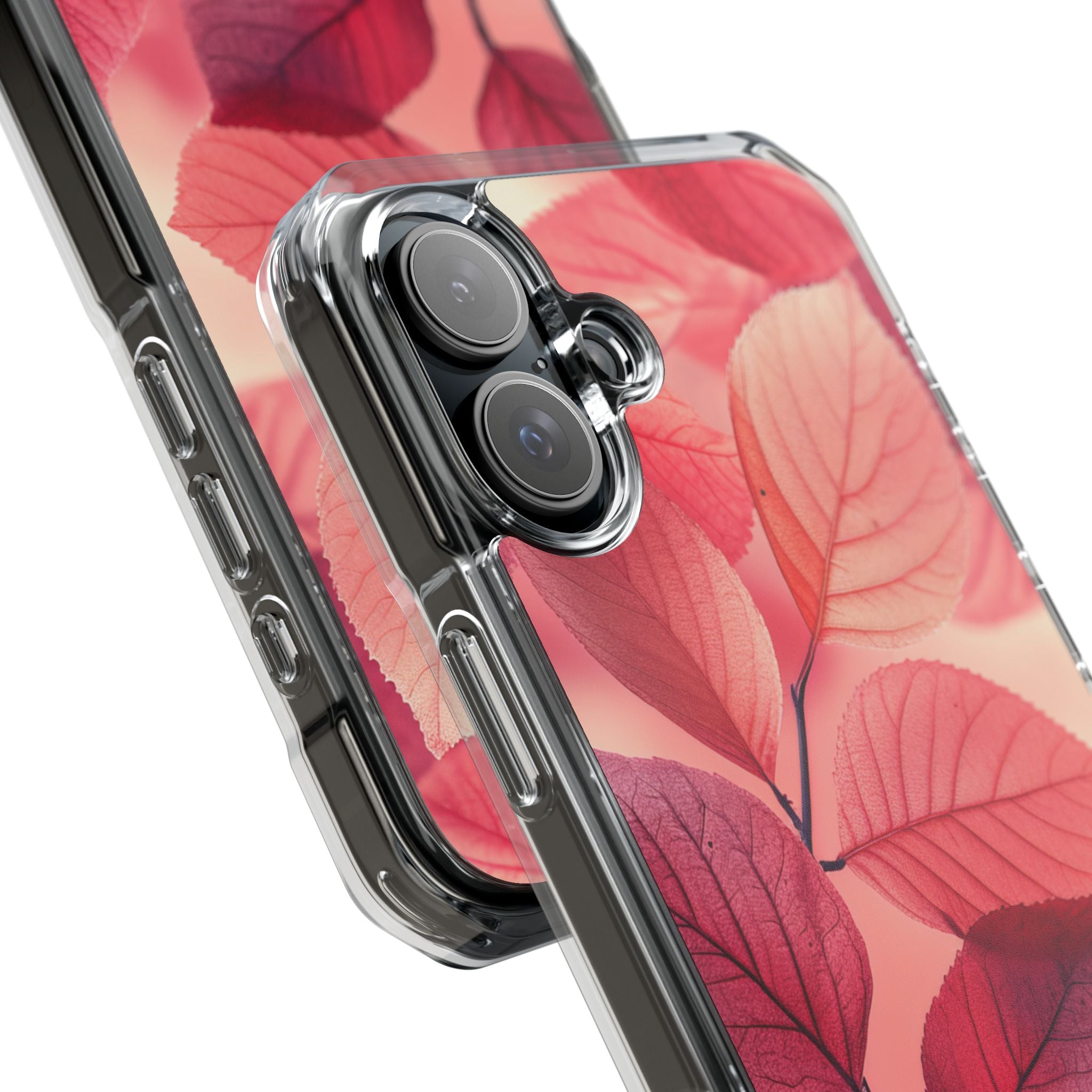 Elegant Pink Leaves iPhone 16 - Clear Impact Phone Case