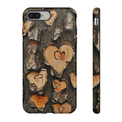 Carved Heart Trees & Initials - Protective Phone Case