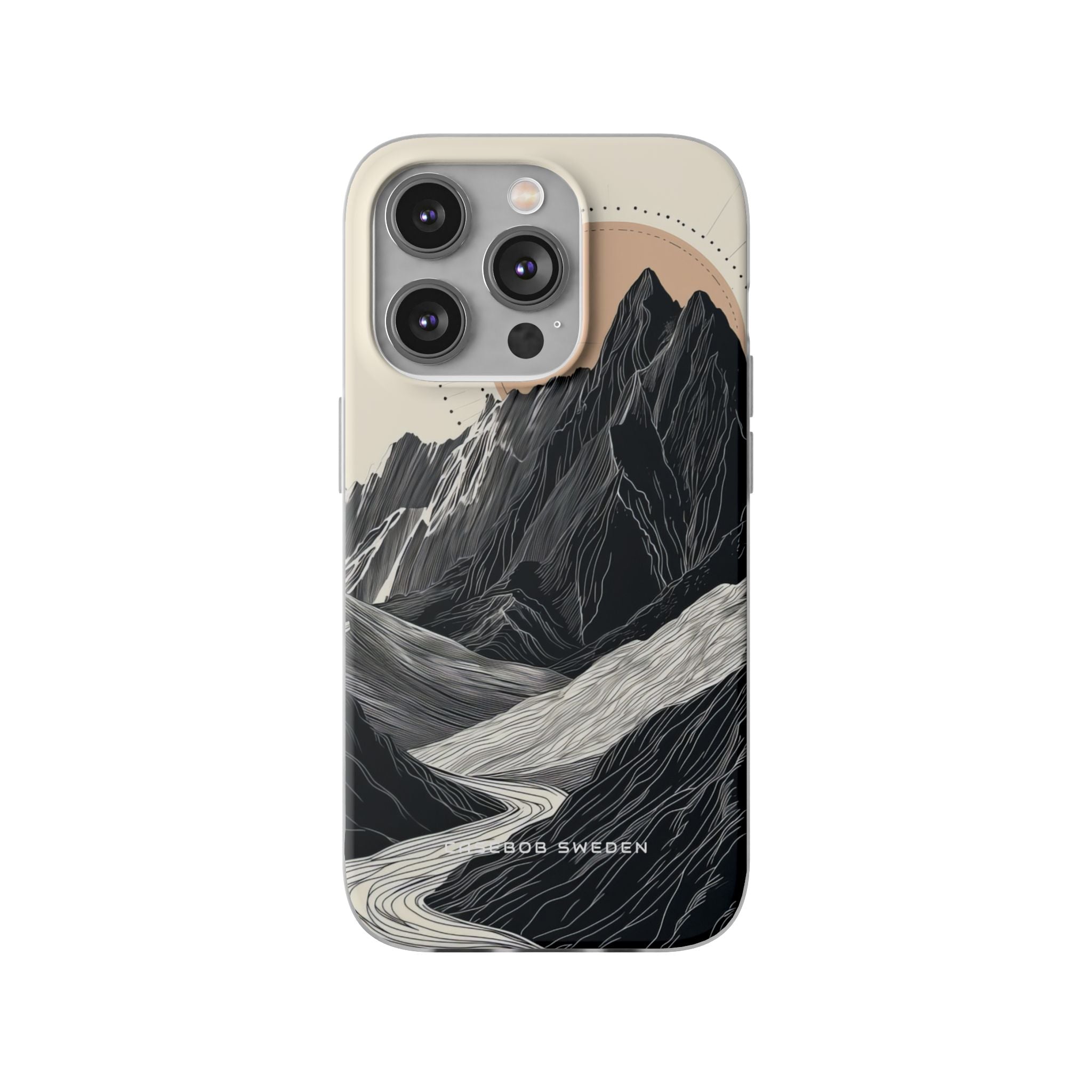 Minimalist Mountain Landscape with Flowing River iPhone 14 - Flexi Phone Case