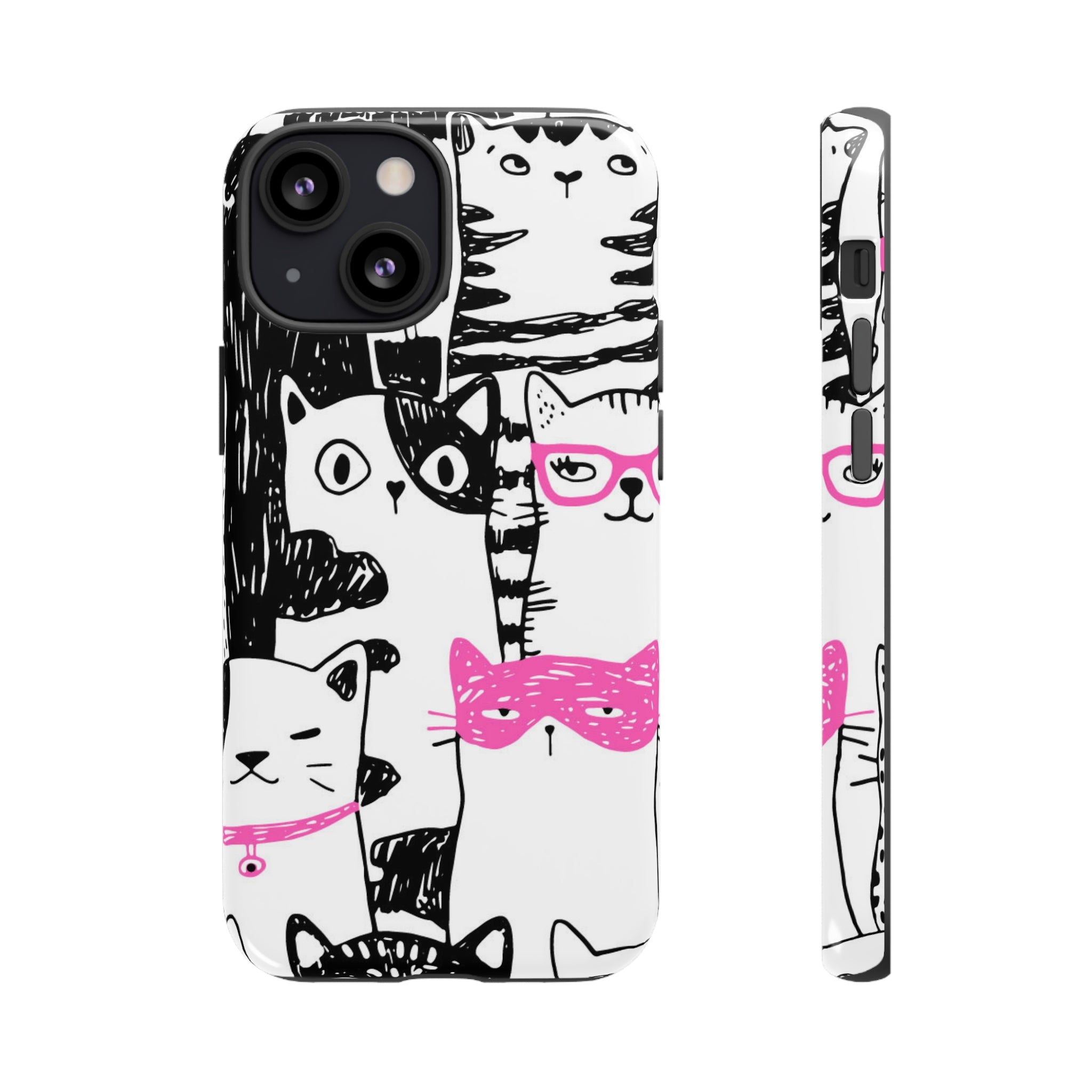 Black & Pink Cat Pattern iPhone Case (Protective) iPhone 13 Mini Glossy Phone Case