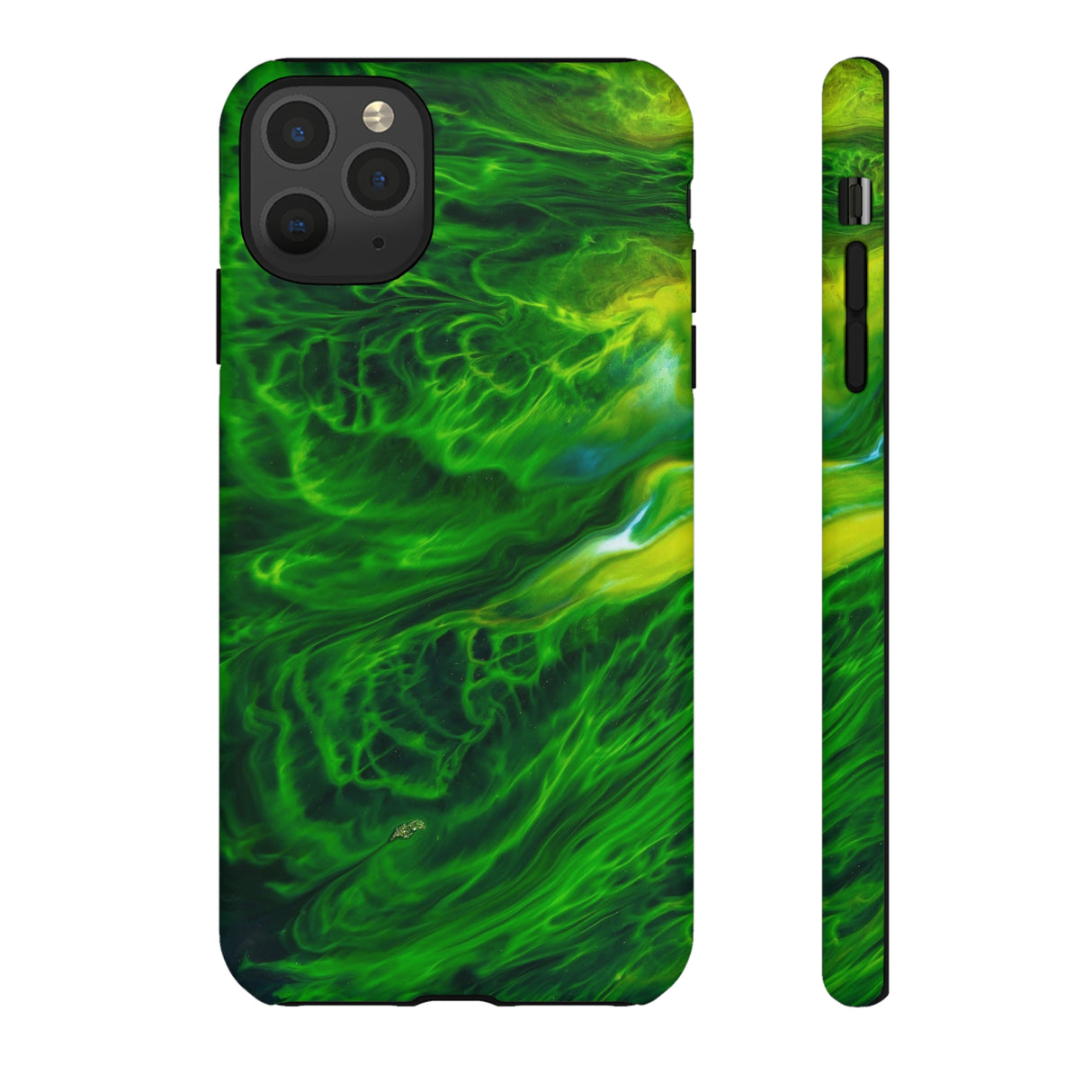 Neon Green Wave Ink Art iPhone Case (Protective) iPhone 11 Pro Max Matte Phone Case