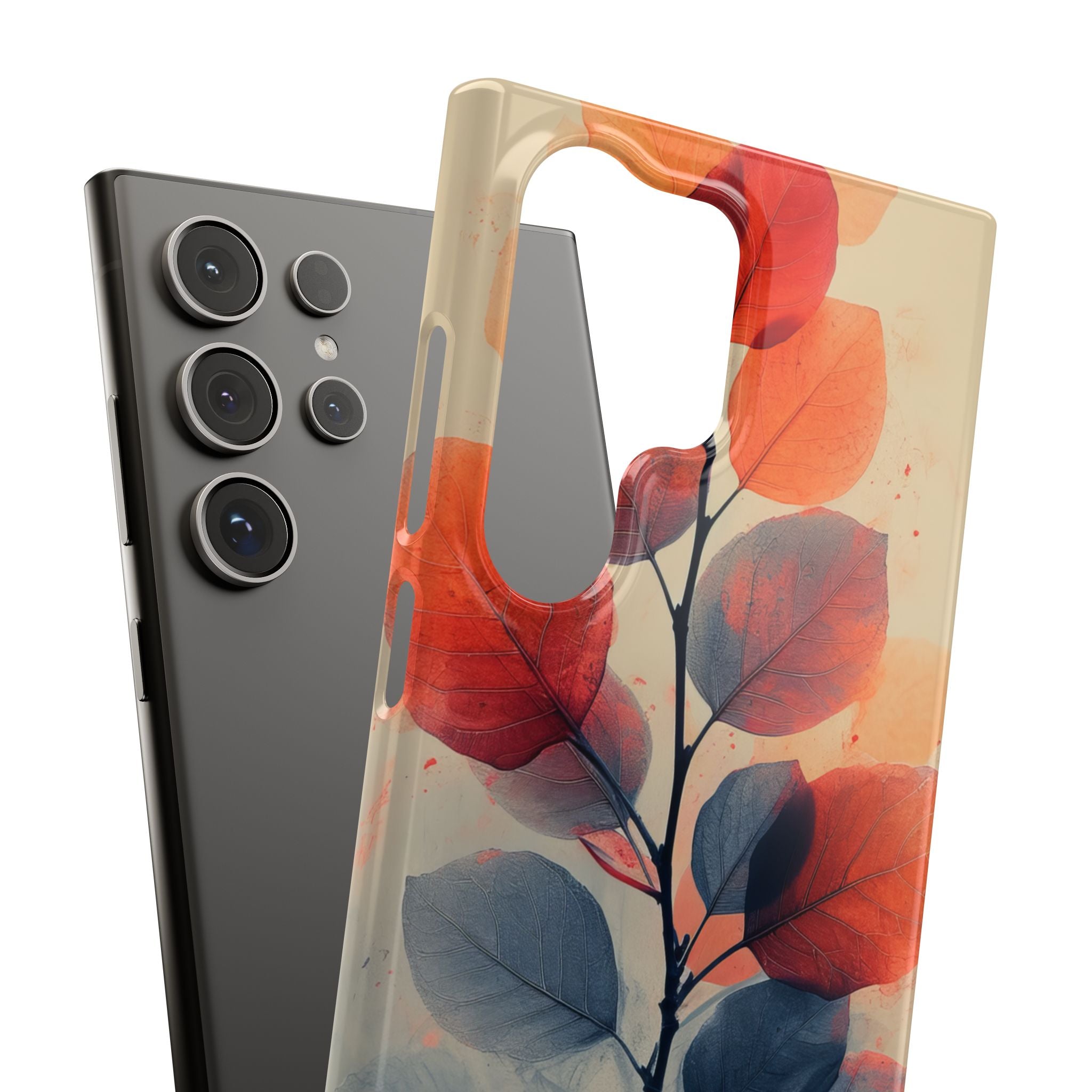 Orange Gray Leaves - Slim Samsung S24 Phone Case