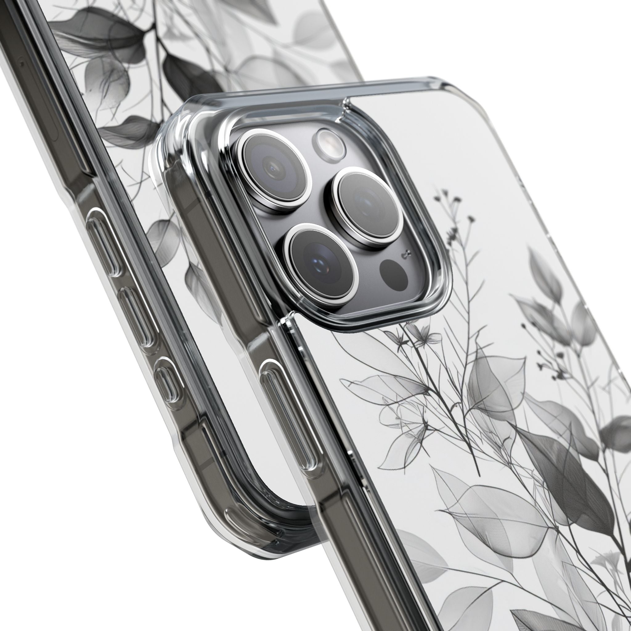 Monochrome Floral Elegance iPhone 15 - Clear Impact Phone Case