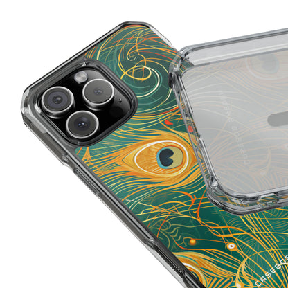 Peacock Elegance in Teal and Gold iPhone 16 - Clear Impact Phone Case