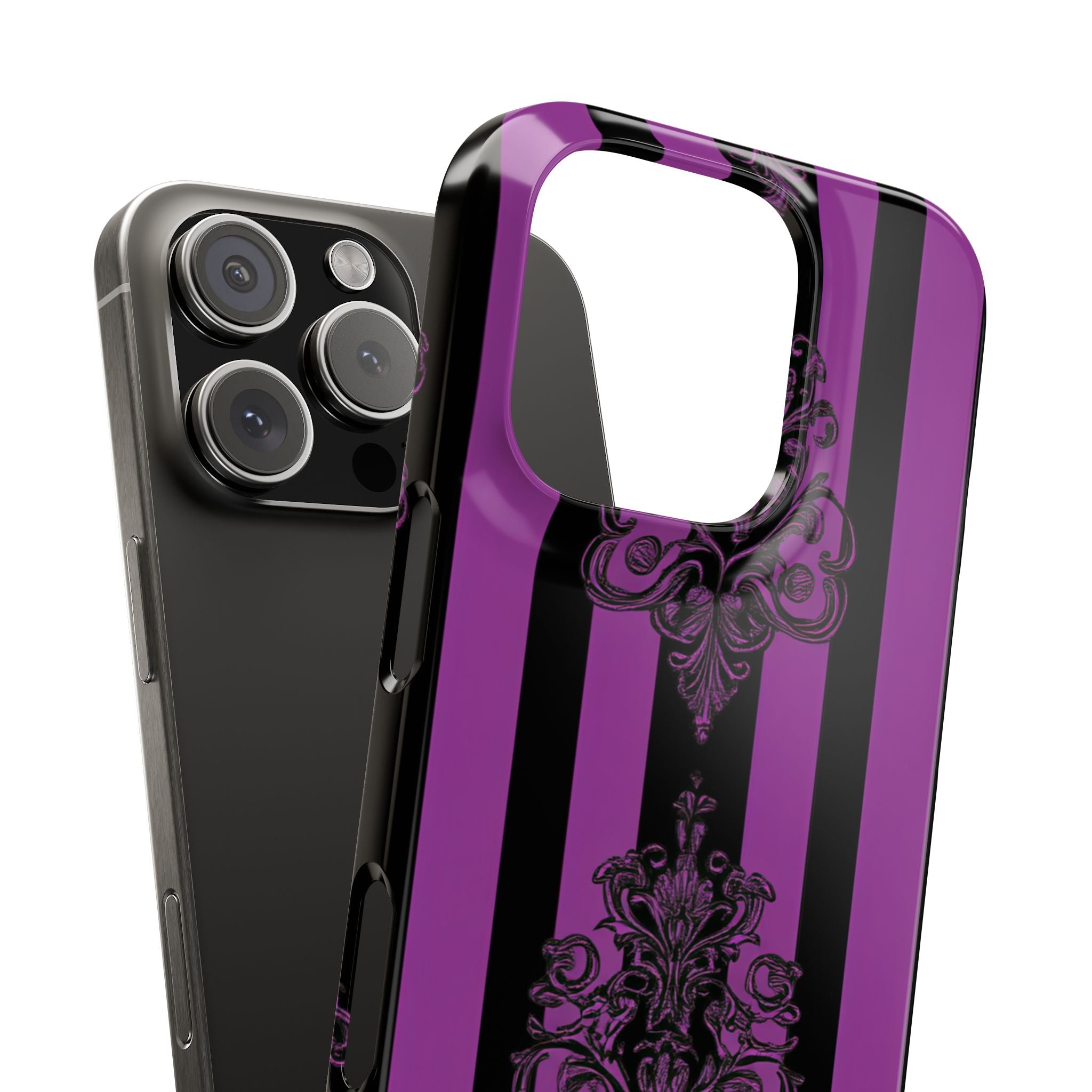 Gothic Elegance with Vertical Stripes and Ornamental Motifs iPhone 16 - Slim Phone Case