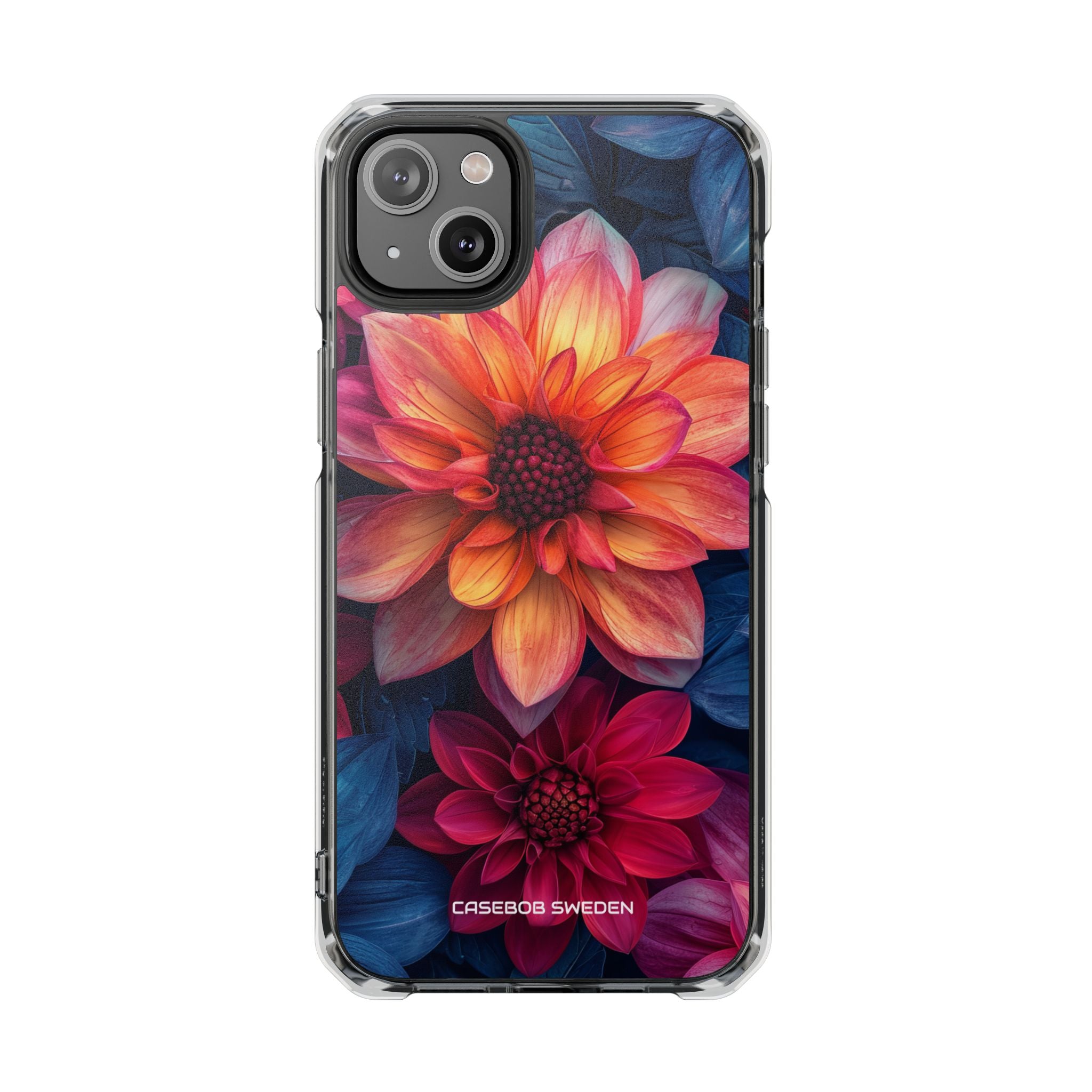 Floral Harmony Orange Blue - Clear Impact iPhone 14 Phone Case