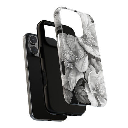 Monochrome Petal Dance iPhone 16 - Tough+