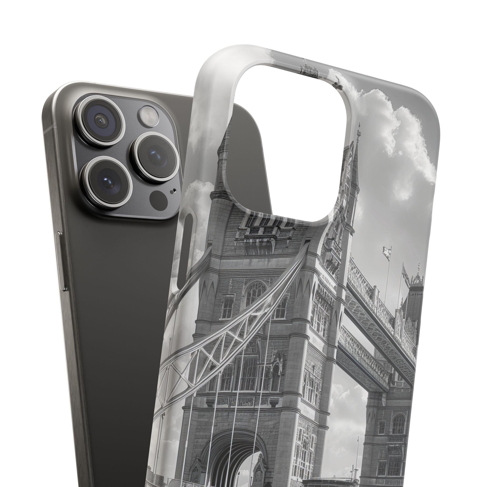 Tower Bridge Monochrome Architecture Study iPhone 15 - Slim Phone Case