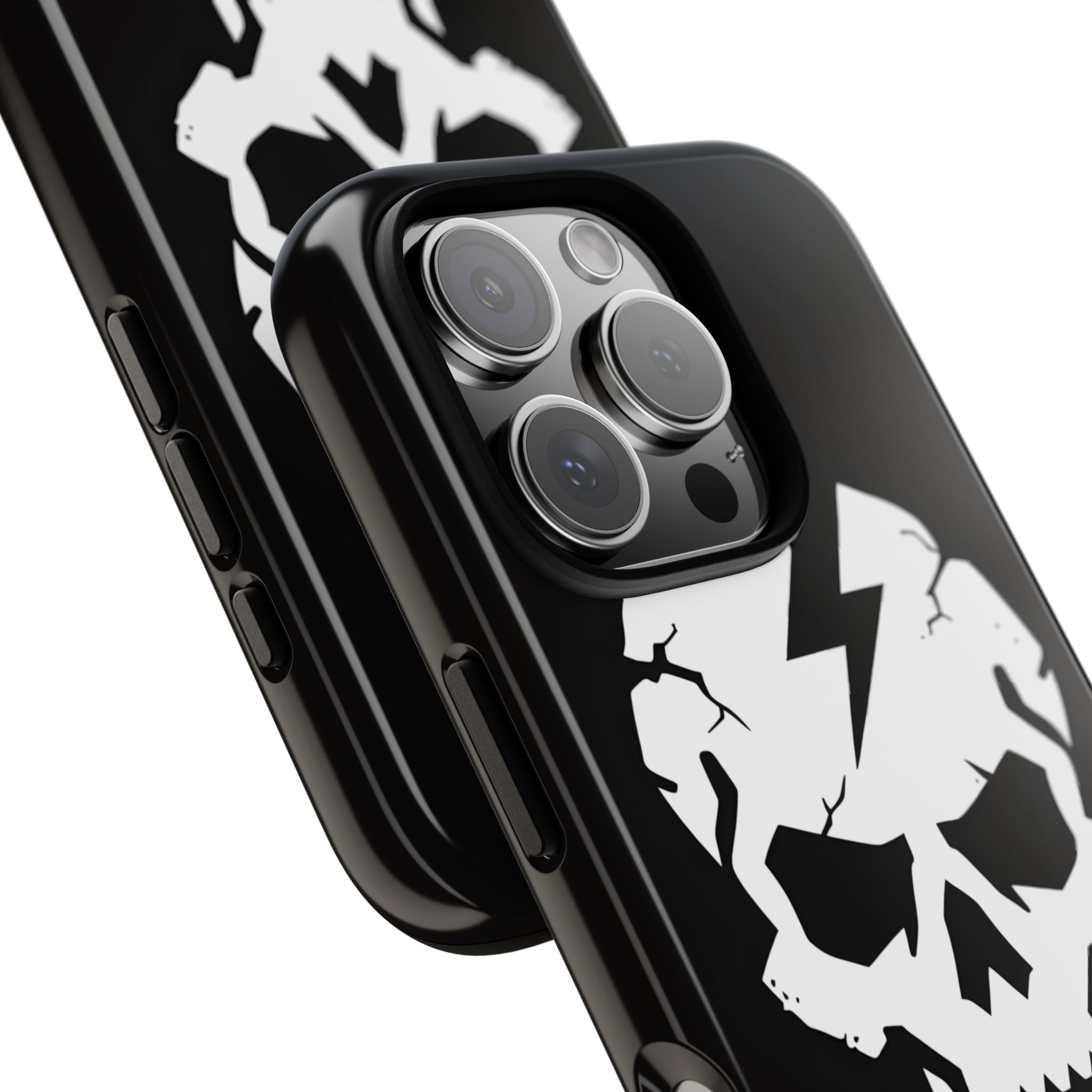 Minimalist White Skull Lightning Bolt Icon iPhone 16 - Tough