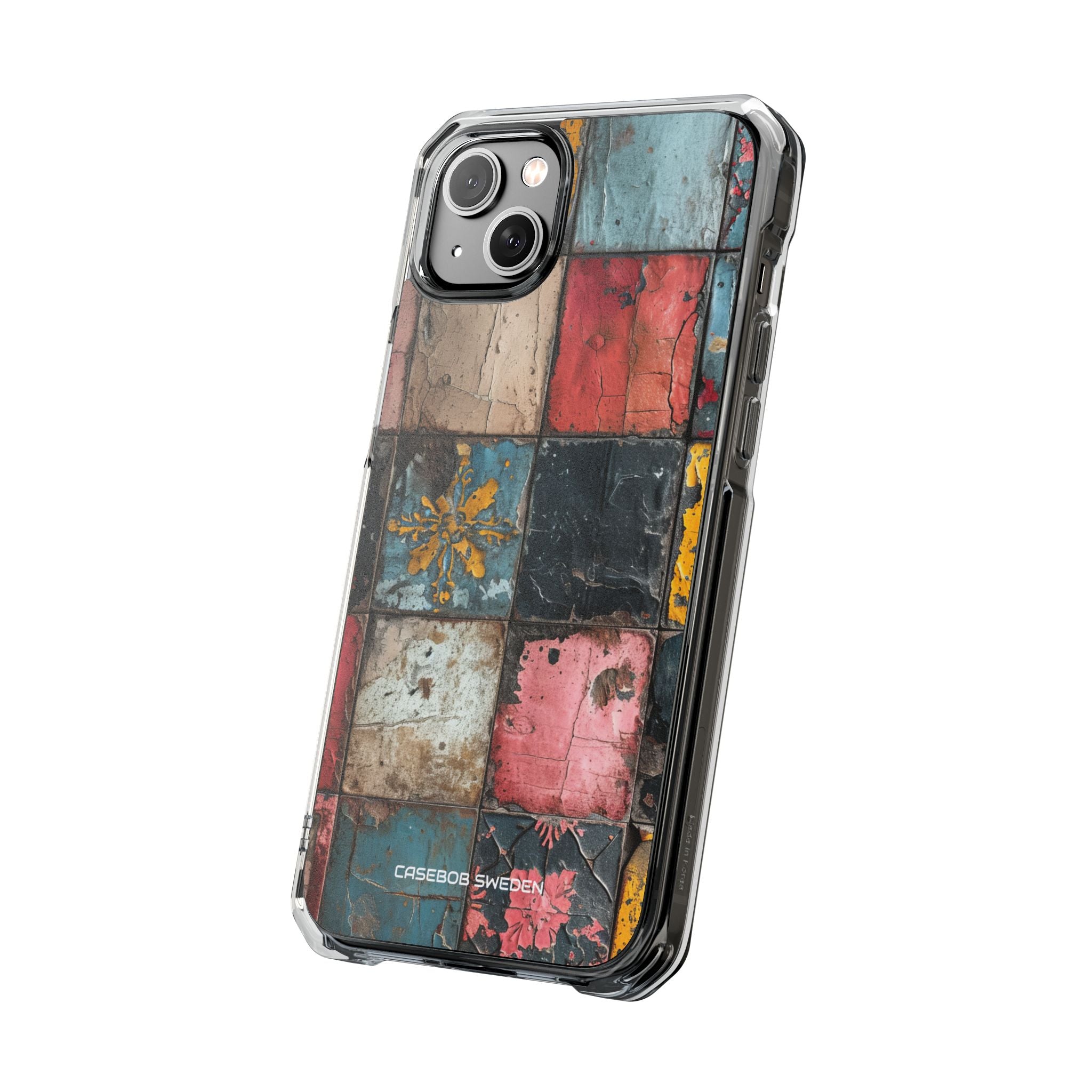 Rustic Red-Yellow Vintage Tiles - Clear Impact iPhone 14 Phone Case