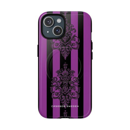 Gothic Elegance with Vertical Stripes and Ornamental Motifs iPhone 15 | Tough+ Phone Case