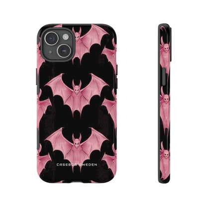 Gothic Pink Bats Aflame iPhone 15 - Tough Phone Case