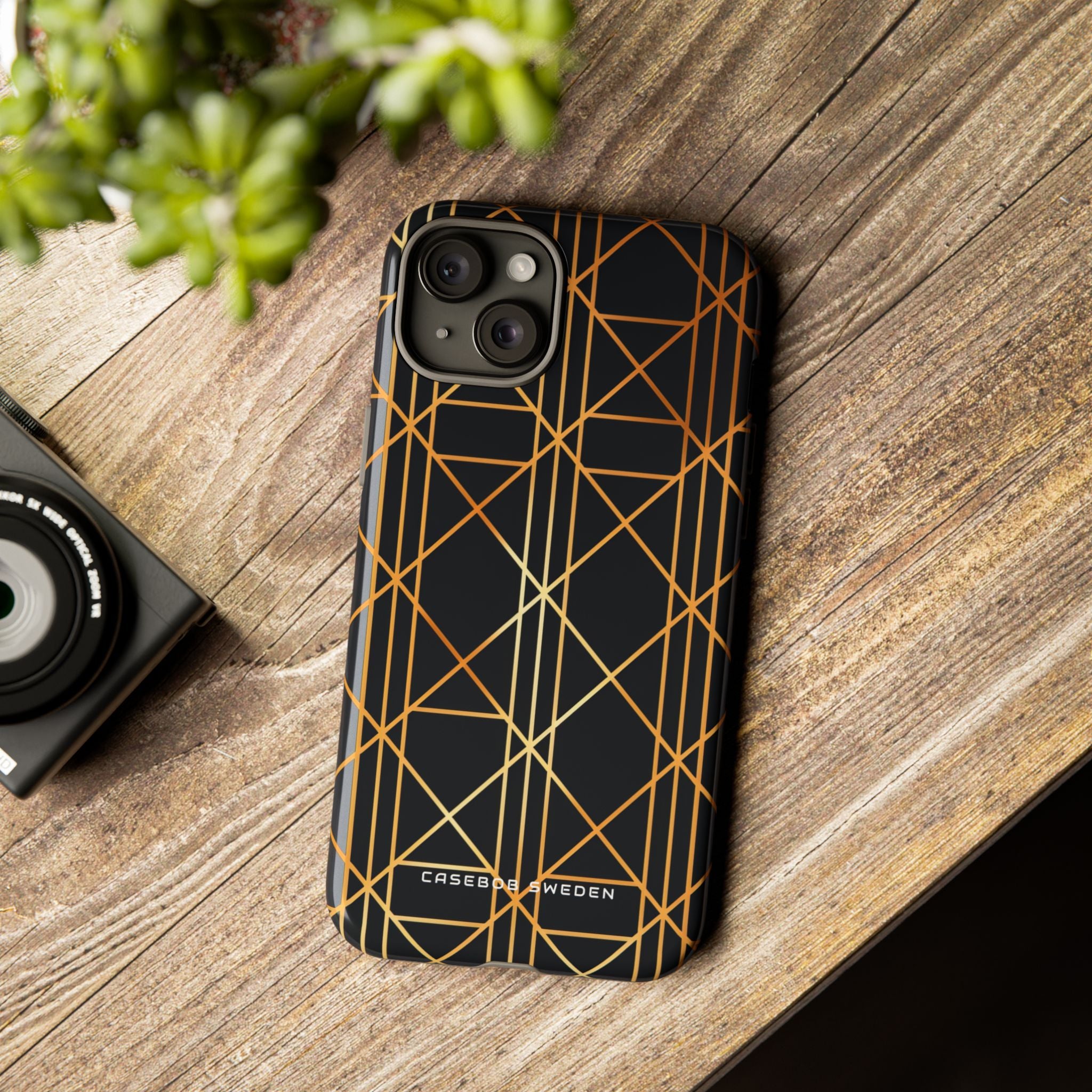 Golden Geometric Elegance iPhone 15 - Tough Phone Case