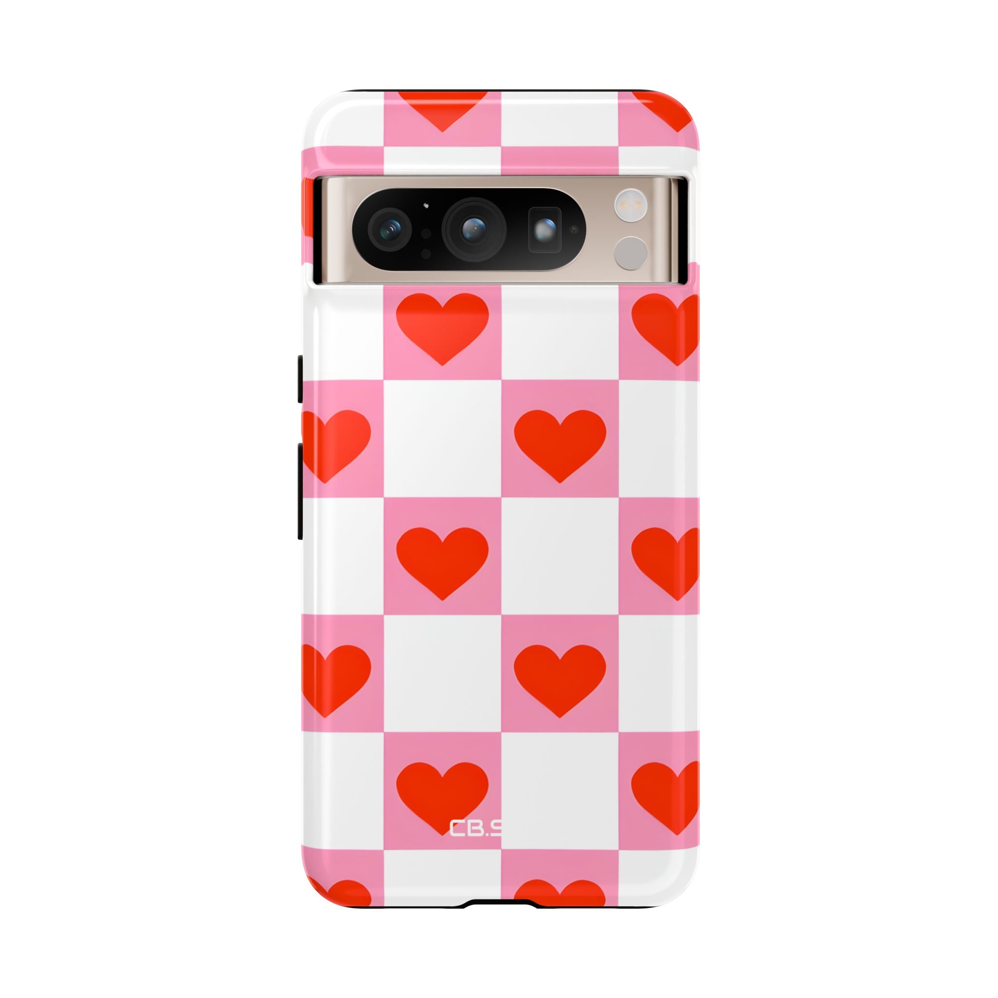 Charming Pink White Checkerboard Heart Shapes Google Pixel 8 - Tough
