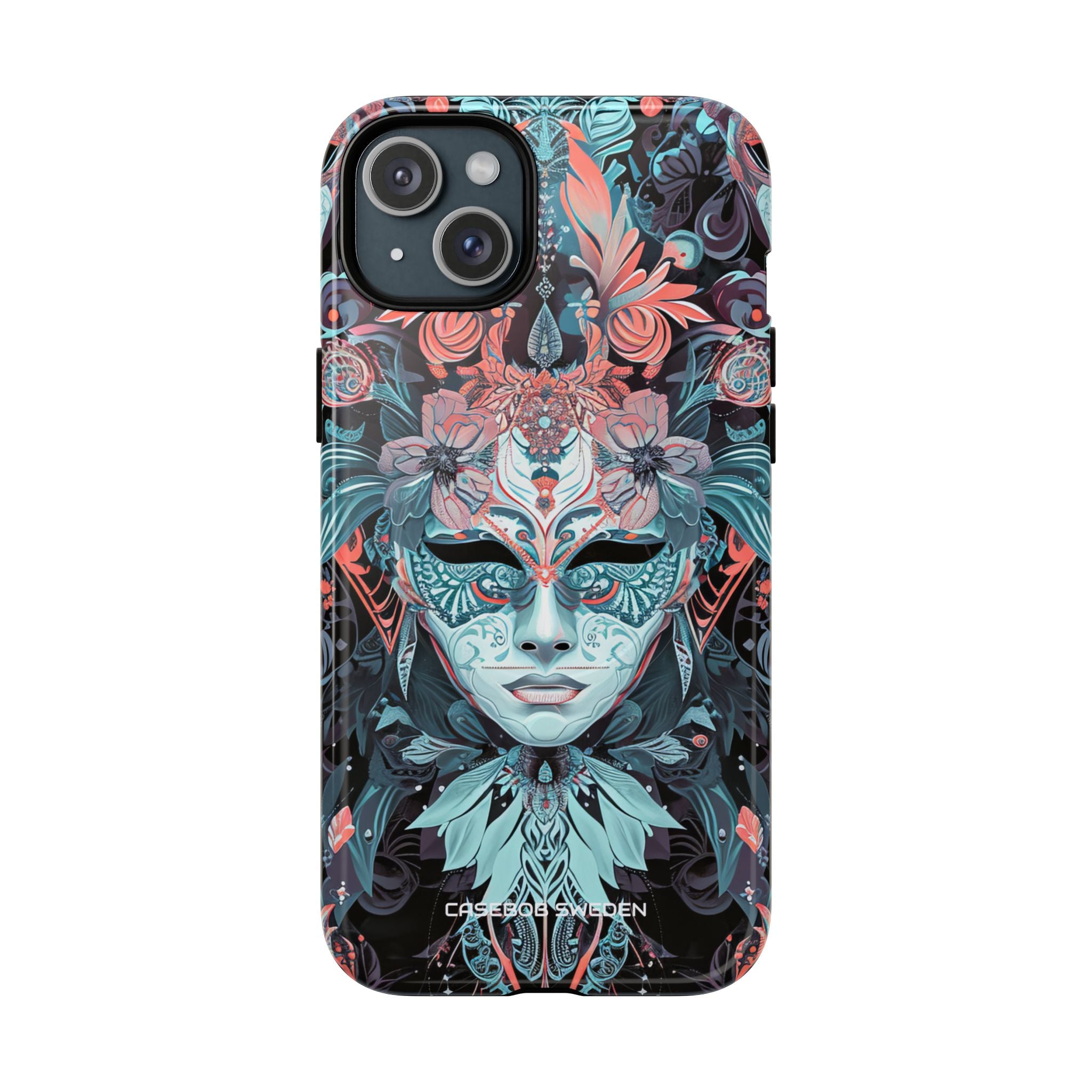 Mystic Teal Coral Mask - Tough + MagSafe® iPhone 15 Phone Case