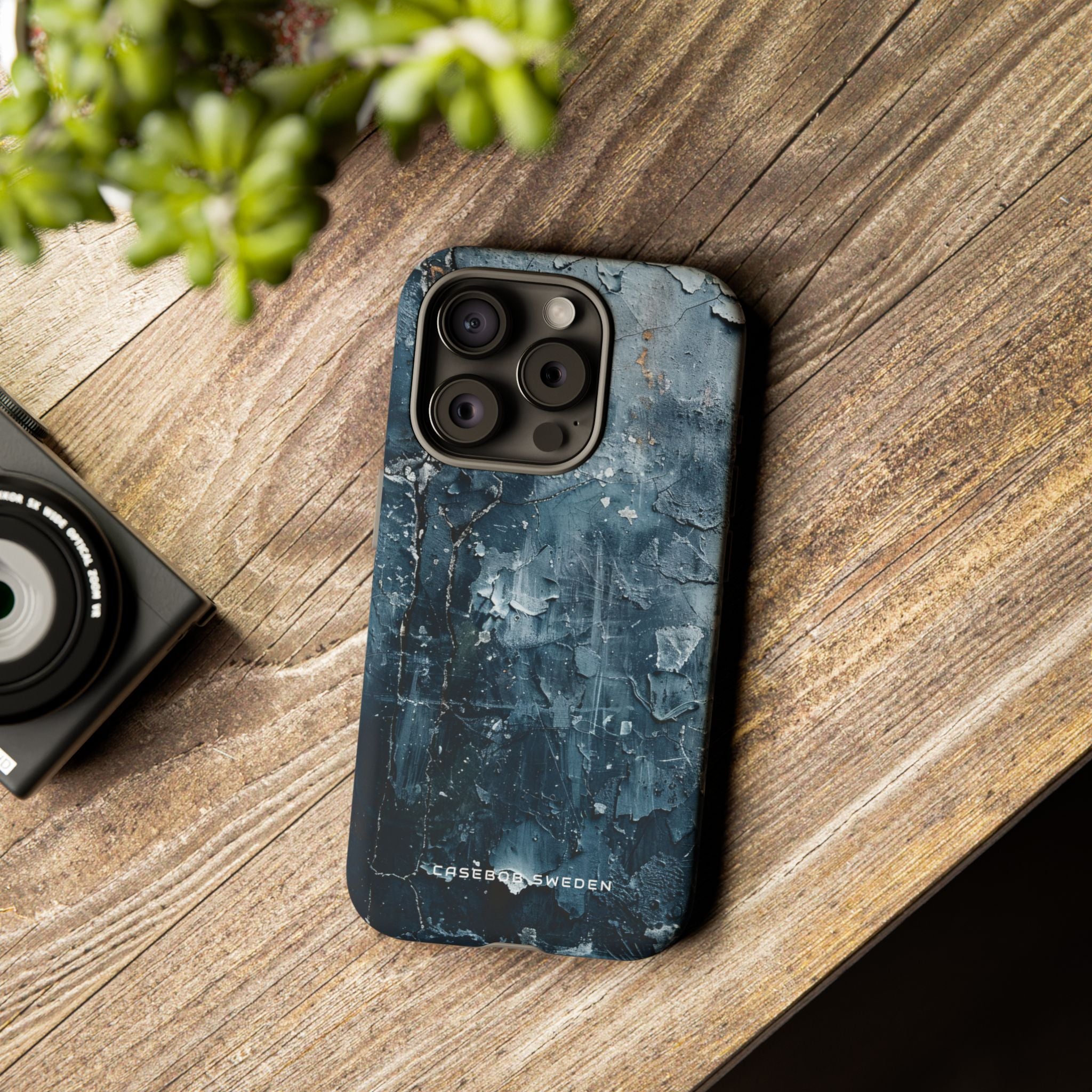 Weathered Blue Tapestry with Cracked Layers iPhone 15 - Tough Phone Case