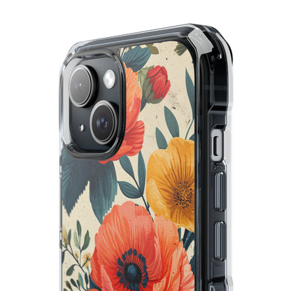 Vibrant Botanical Poppies - Clear Impact iPhone 15 Phone Case