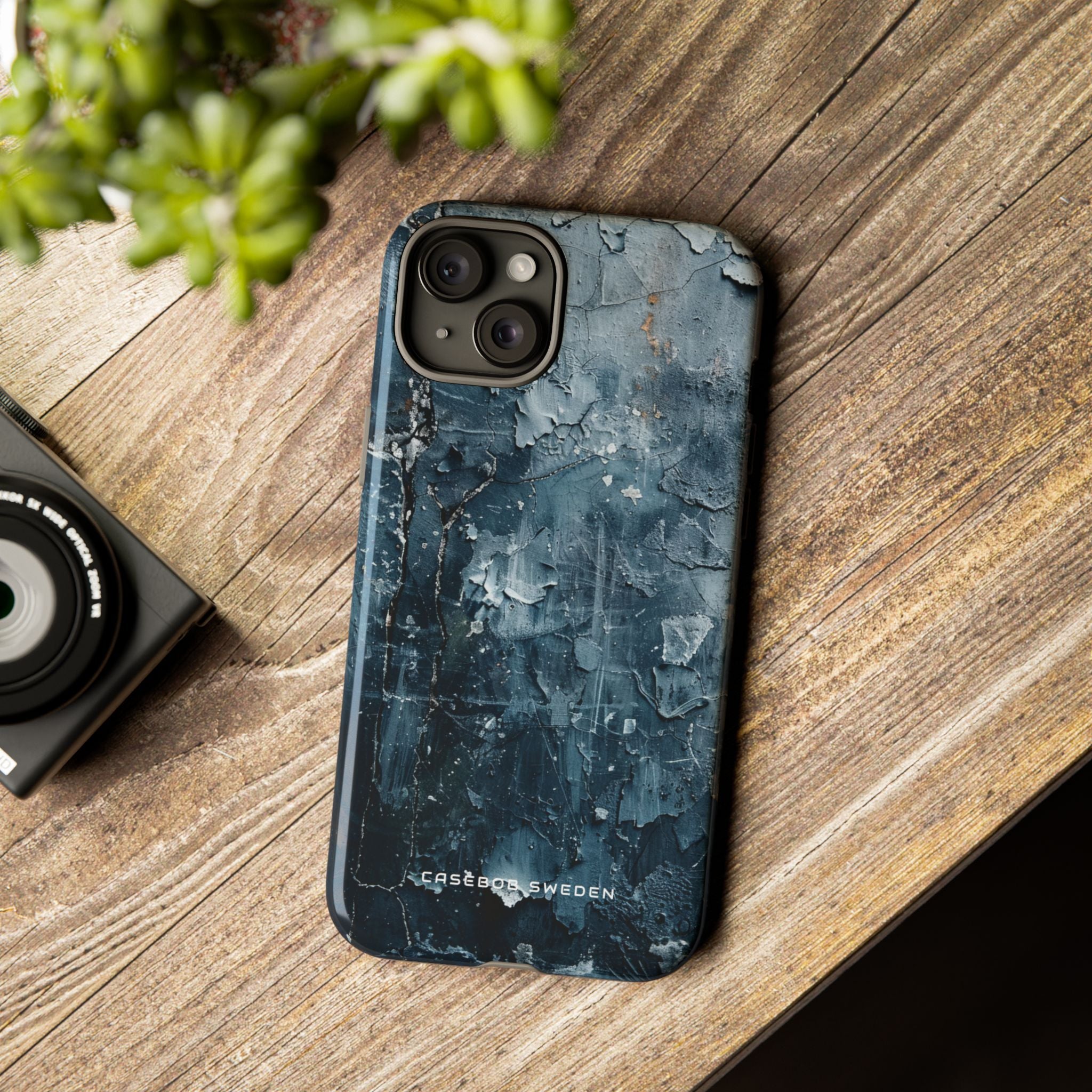 Weathered Blue Tapestry with Cracked Layers iPhone 15 - Tough Phone Case