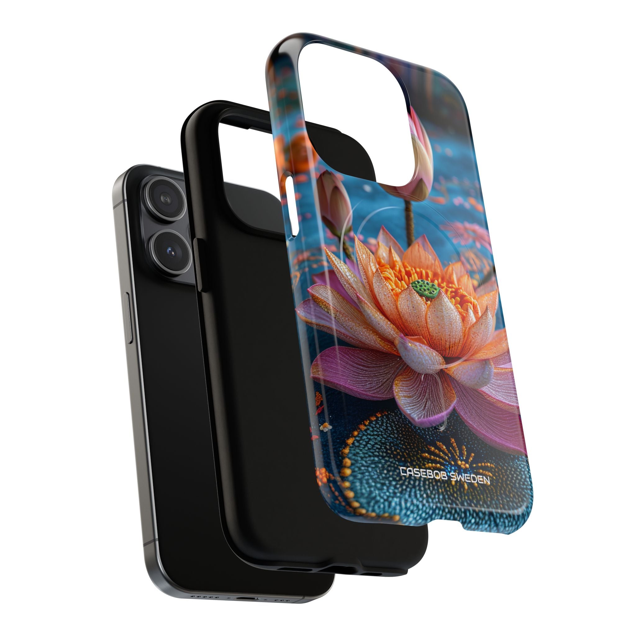 Vibrant Lotus Embroidery - Tough + MagSafe® iPhone 15 Phone Case