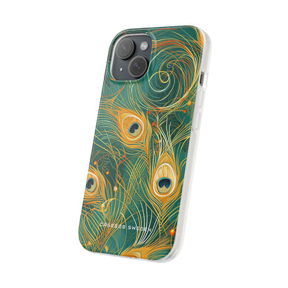 Peacock Elegance in Teal and Gold iPhone 15 - Flexi Phone Case