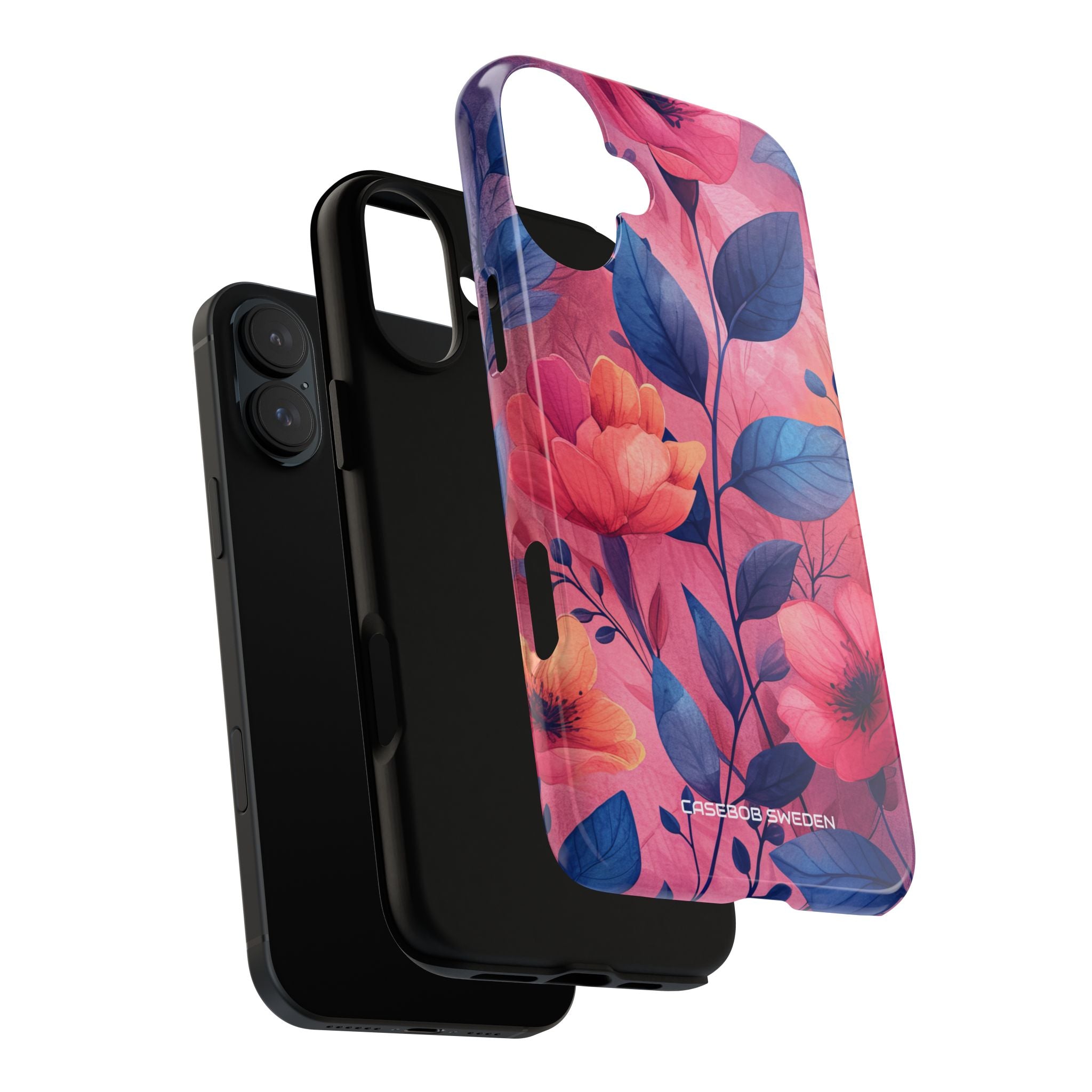 Pink Blue Floral - Tough iPhone 16 Phone Case