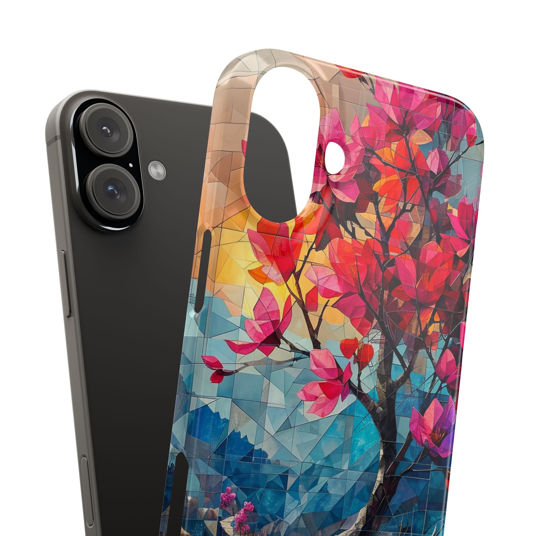 Vibrant Geometric Tree Landscape iPhone 16 - Slim Phone Case