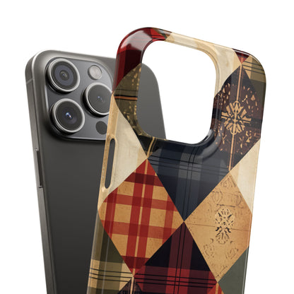 Rustic Geometric Patchwork Harmony iPhone 15 - Slim Phone Case