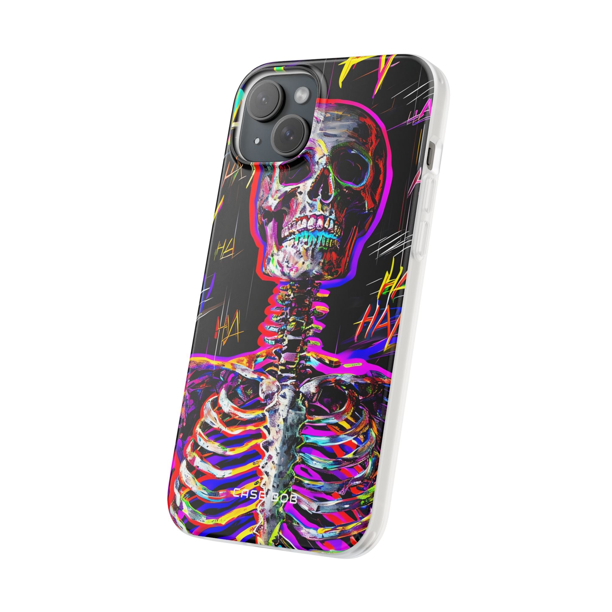 Neon Skeleton Laugh iPhone 15 Plus Case - Soft