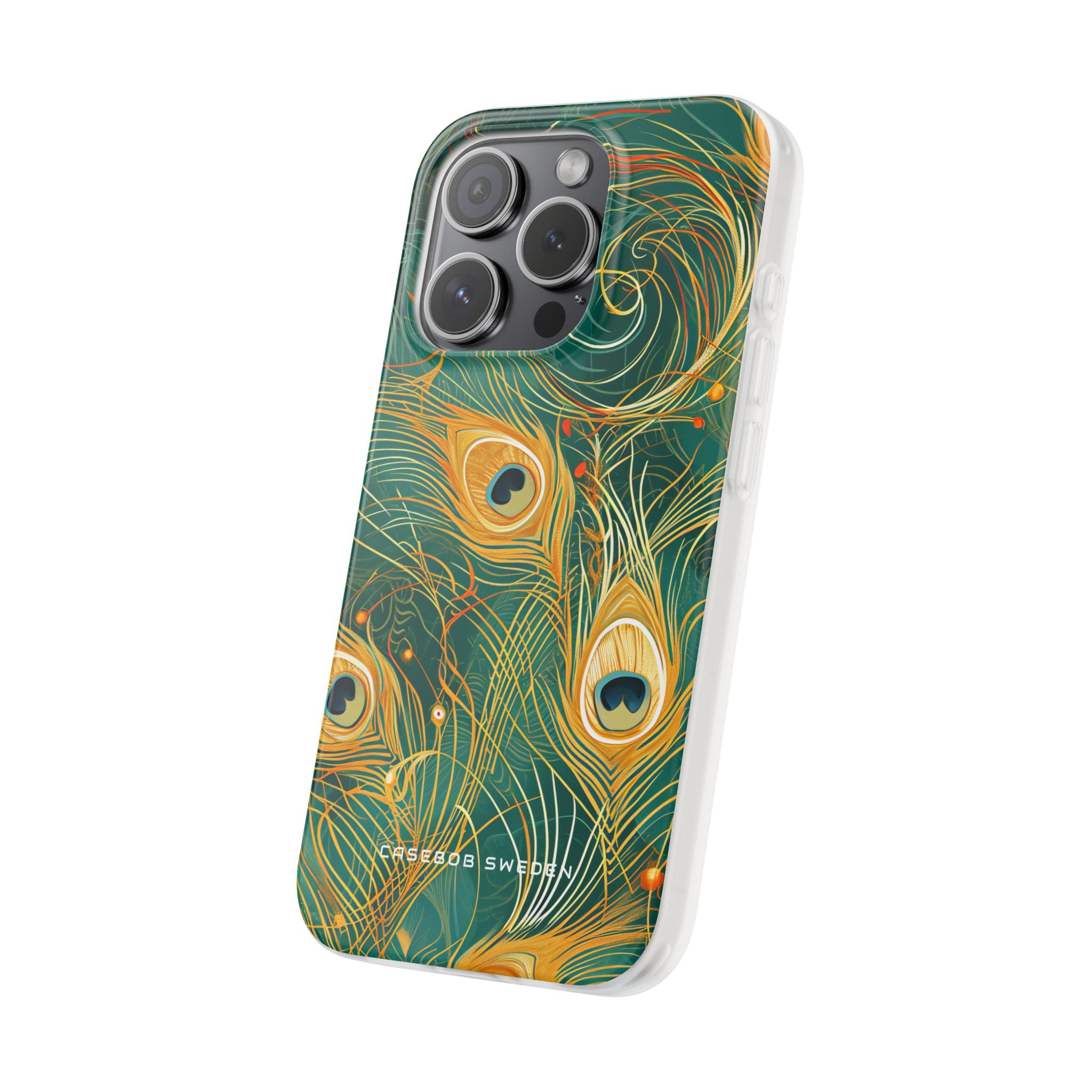 Peacock Elegance in Teal and Gold iPhone 15 - Flexi Phone Case