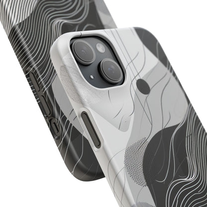 Fluid Rhythms: Monochrome Line Flow iPhone 15 - Slim Phone Case