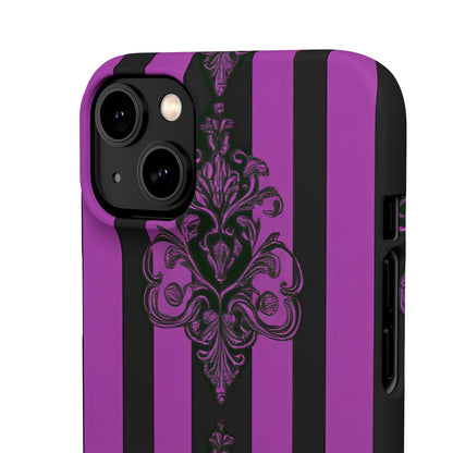 Gothic Elegance with Vertical Stripes and Ornamental Motifs iPhone 14 - Slim Phone Case