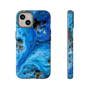 Blue Ice Melt Ink Art iPhone Case (Protective) iPhone 14 Glossy Phone Case